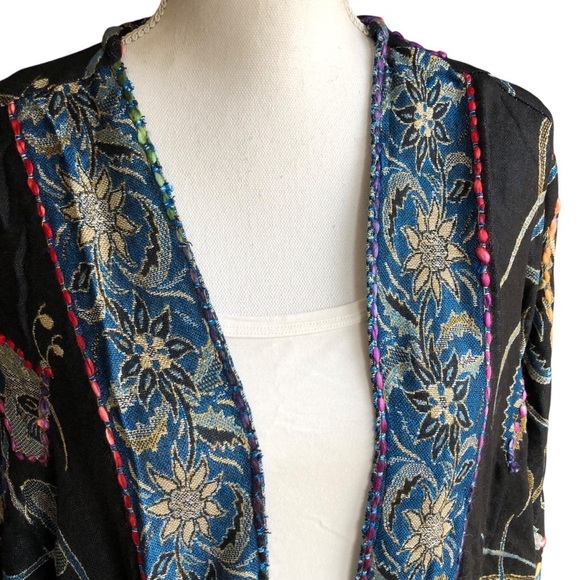 Raj Kimono Black Floral Butterfly Embroidered Bohemian One Size - Picture 4 of 11